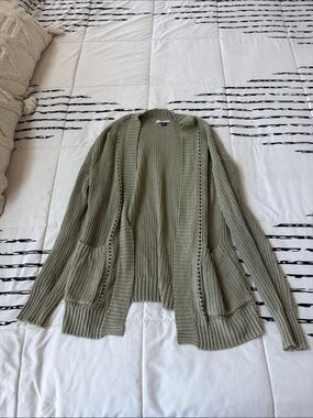 Knit Open-Front Cardigan Sweater - Sage Green
